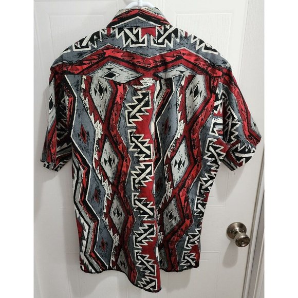 Vintage American Hero Short Sleeve Aztec Southwestern Pearl Snap Shirt Size L - Picture 11 of 12